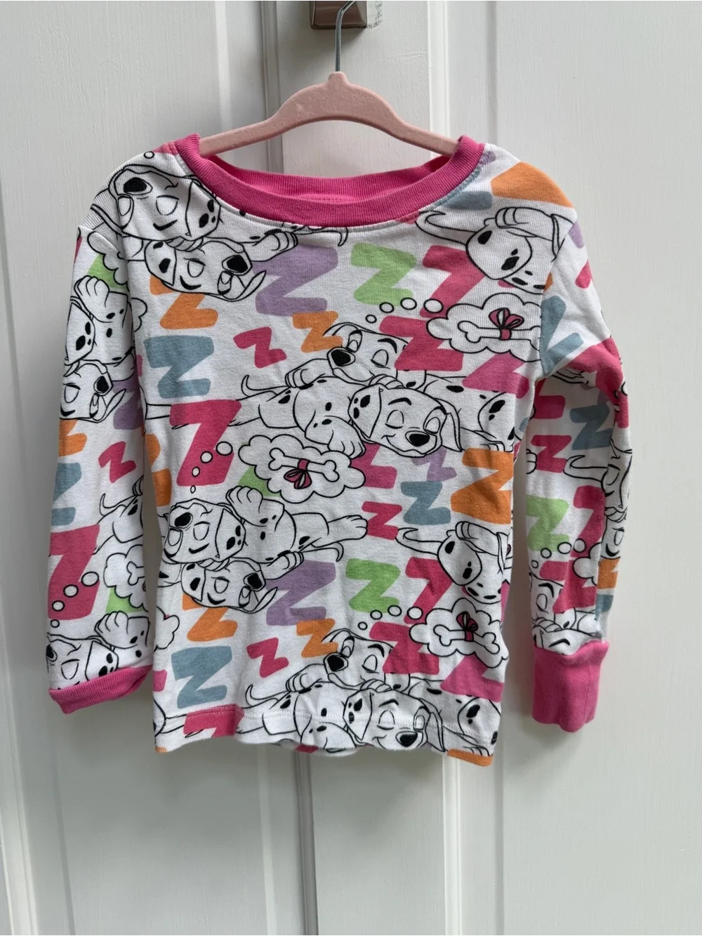 Disney Girls 5 101 Dalmatians White Long Sleeve Pajama Top Shirt Patches
